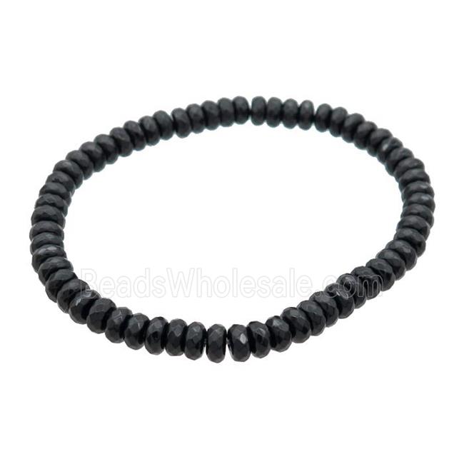 Black Onyx Agate Bracelet Rondelle Stretchy
