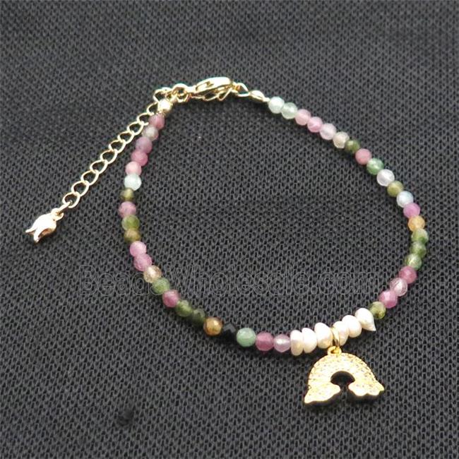 Multicolor Tourmaline Bracelet With Pearl