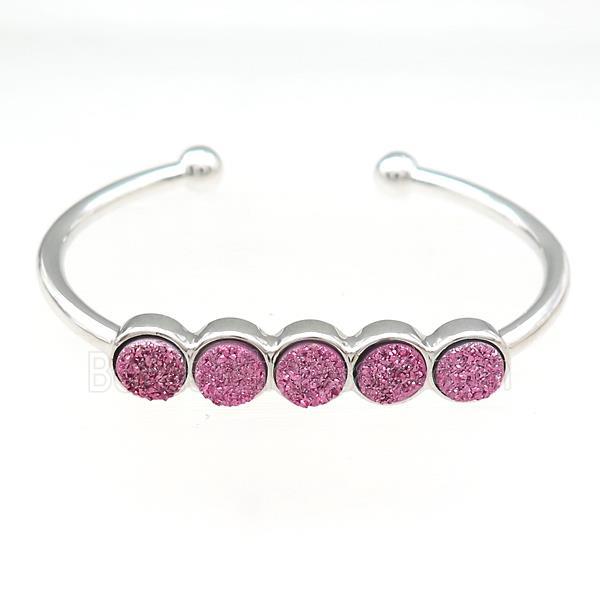 Copper Bangle Pave Pink Quartz Druzy Platinum Plated