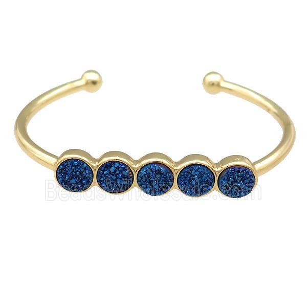 Copper Bangle Pave Blue Quartz Druzy Gold Plated