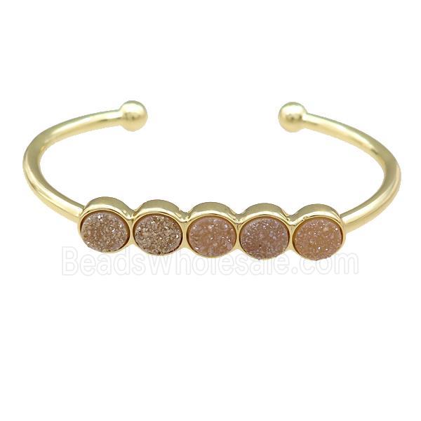 Copper Bangle Pave Champagne Quartz Druzy Gold Plated