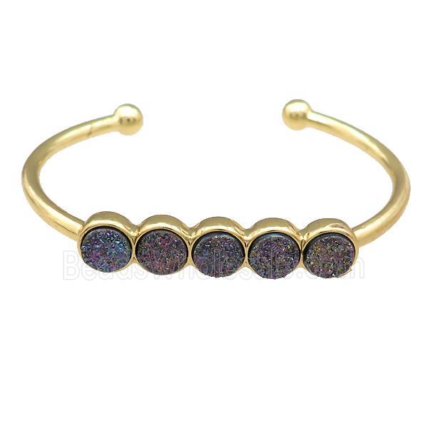 Copper Bangle Pave Rainbow Quartz Druzy Gold Plated