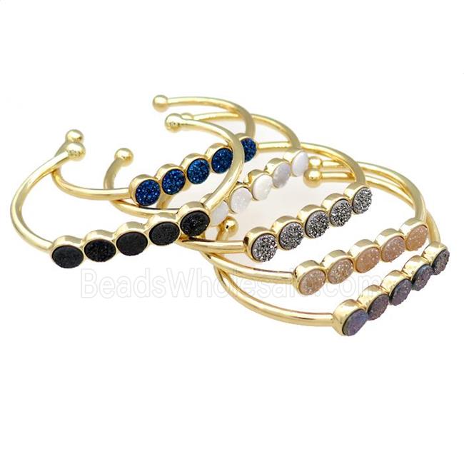 Copper Bangle Pave Quartz Druzy Gold Plated Mixed