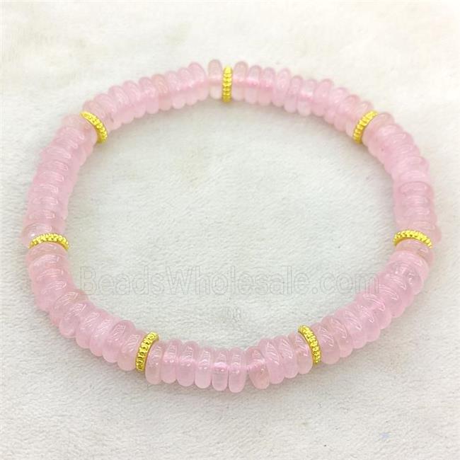 Natural Pink Rose Quartz Heishi Bracelet Stretchy