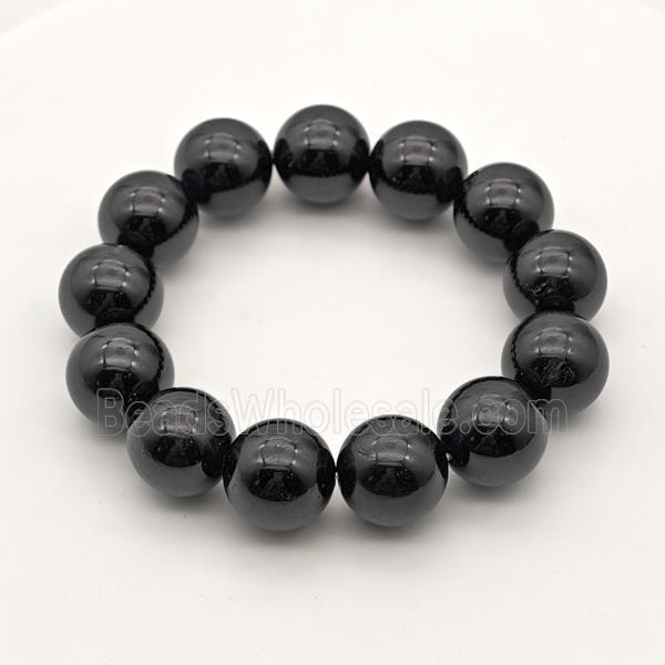 Natural Black Tourmaline Bracelet Smooth Round Stretchy