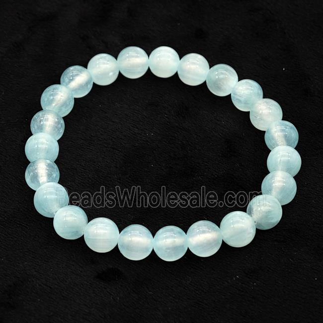 Teal Selenite Bracelet Stretchy Round