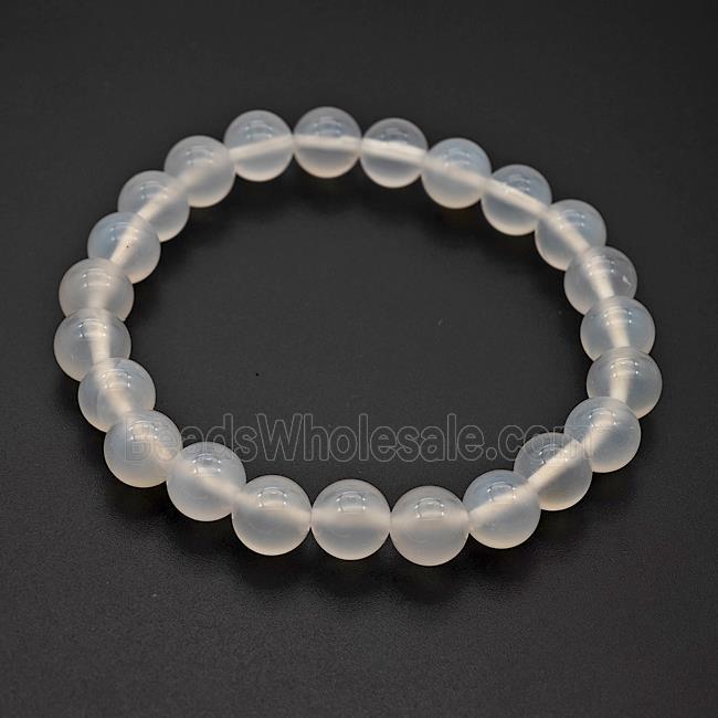 Natural White Agate Bracelet Smooth Round Stretchy