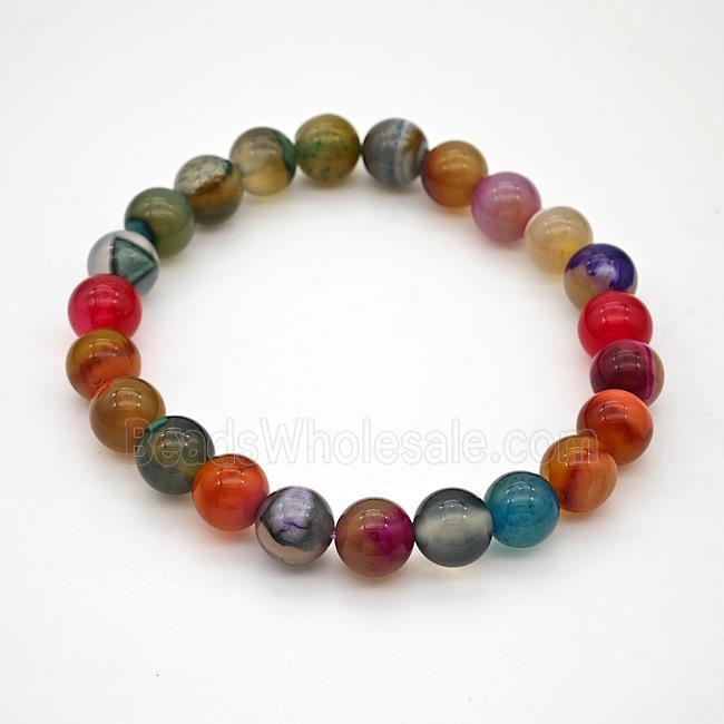 Natural Agate Bracelet Dye Smooth Round Stretchy