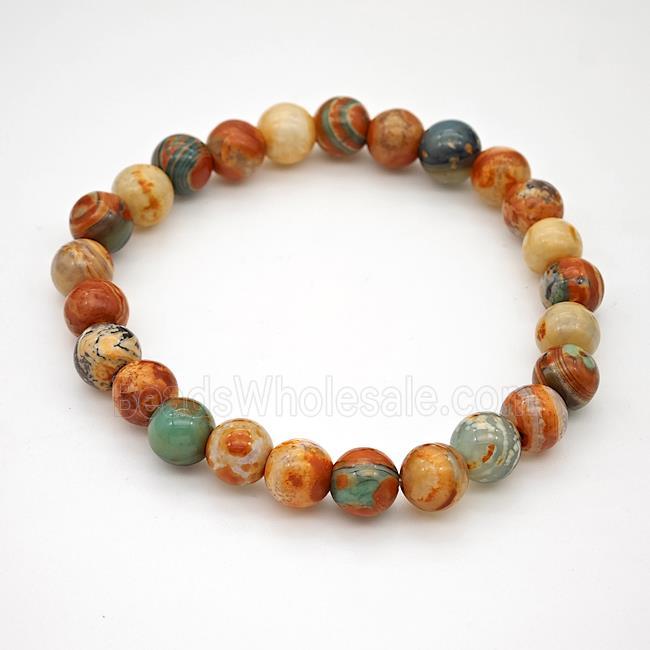 Fire Agate Bracelet Orange Smooth Round Stretchy