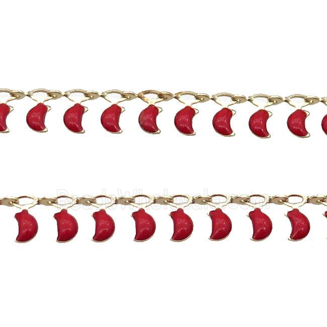 Copper Chain Red Enamel Moon Gold Plated