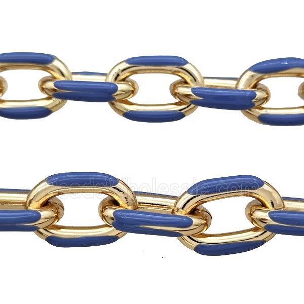 Aluminium Rolo Chain Blue Enamel Gold Plated