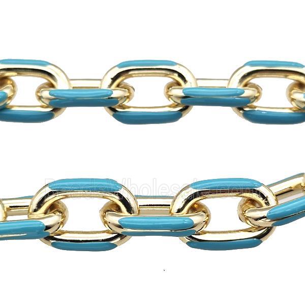 Aluminium Rolo Chain Teal Enamel Gold Plated