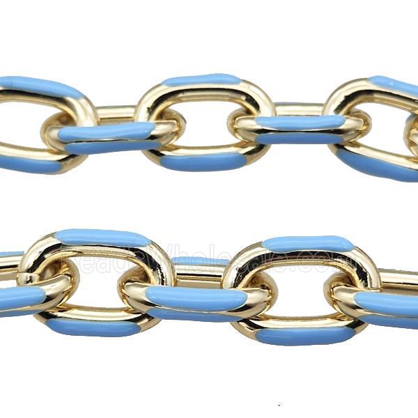 Aluminium Rolo Chain Blue Enamel Gold Plated