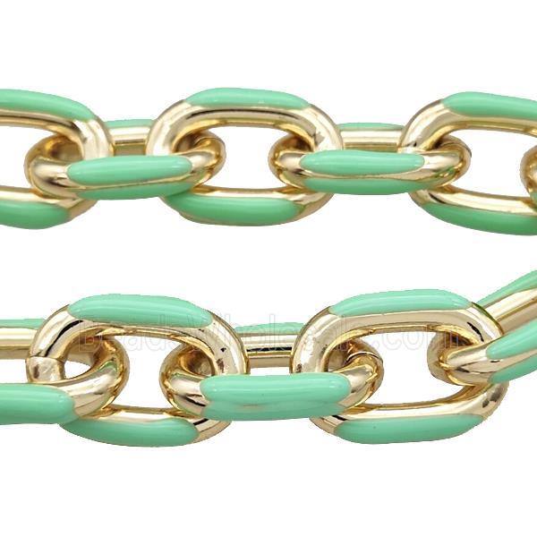 Aluminium Rolo Chain Mint Green Enamel Gold Plated