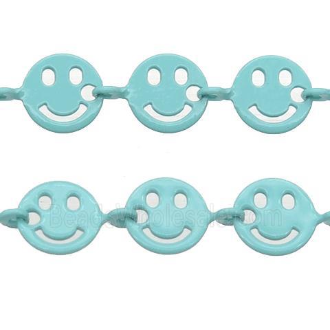 Copper Emoji smileface Chain with fire teal lacquered