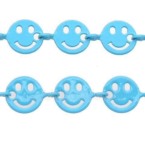 Copper Emoji smileface Chain with fire lt.blue lacquered