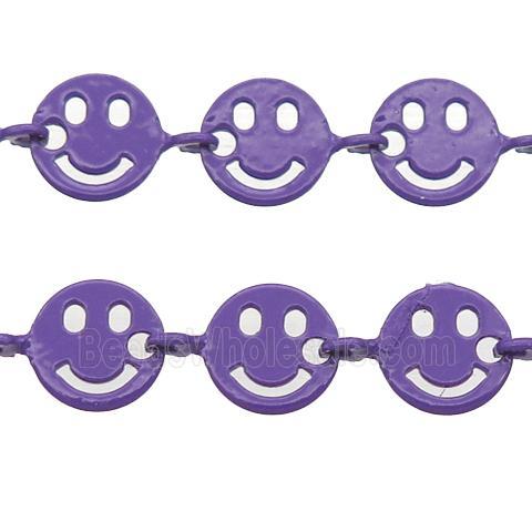 Copper Emoji smileface Chain with fire lavender lacquered