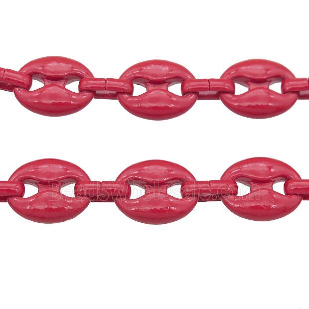 Alloy Chain with fire red lacquered, pignose