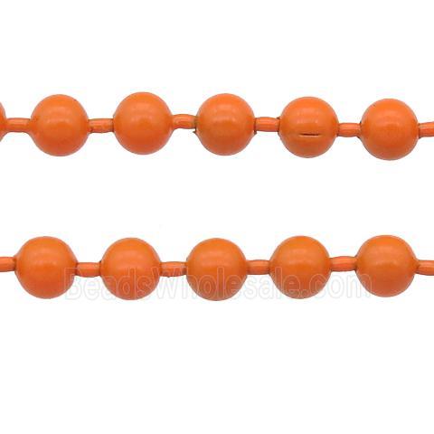 stainless Iron Ball Chain with fire orange lacquer