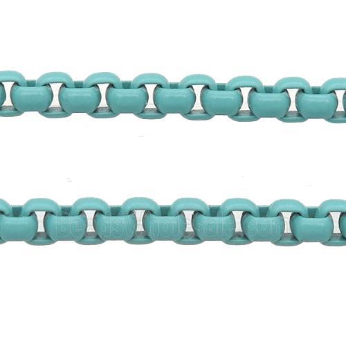 stainless Iron Box Chain with fire teal lacquered