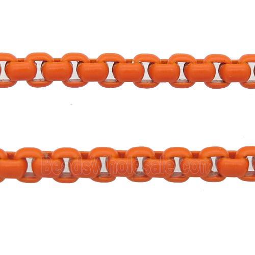 stainless Iron Box Chain with fire orange lacquered