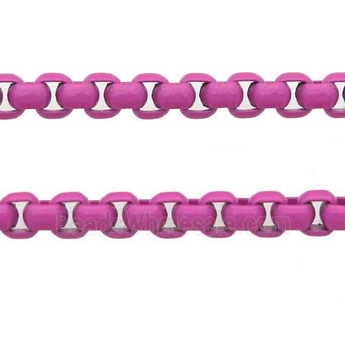 stainless Iron Box Chain with fire hotpink lacquered