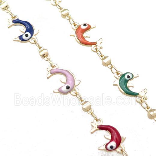 Copper Chain Enamel Dolphin Gold Plated