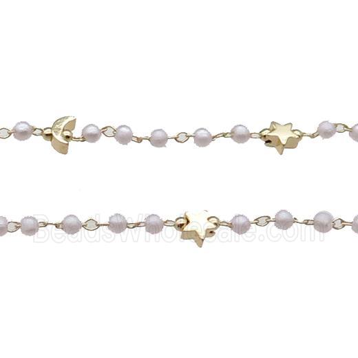 Copper Chain With Pearlized Plastic Moon Star Gold Plated
