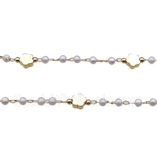 Copper Chain With Pearlized Plastic Flower Gold Plated