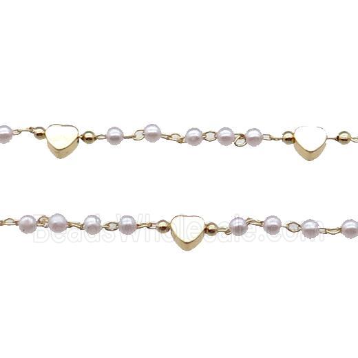 Copper Chain With Pearlized Plastic Heart Gold Plated