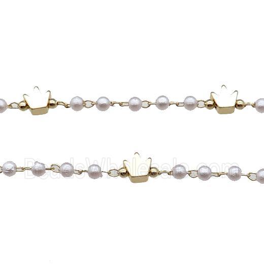 Copper Chain With Pearlized Plastic Crown Gold Plated
