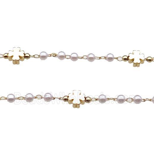 Copper Chain With Pearlized Plastic Clover Gold Plated