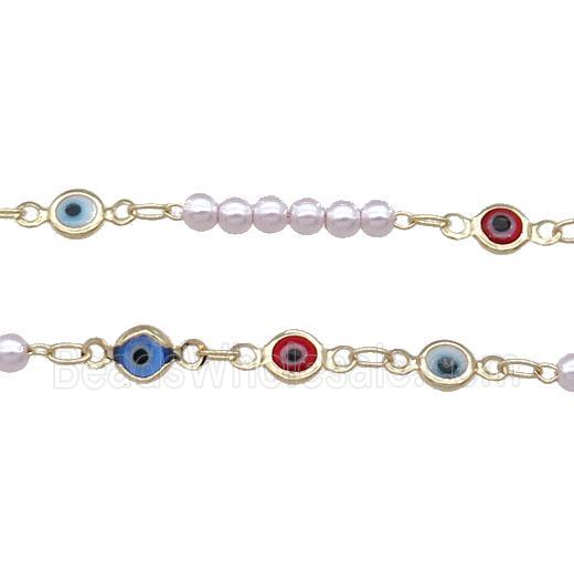 Copper Chain With Pearlized Plastic Enamel Evil Eye Gold Plated