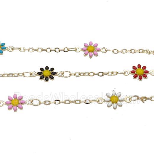 Copper Chain With Enamel Daisy Gold Plated