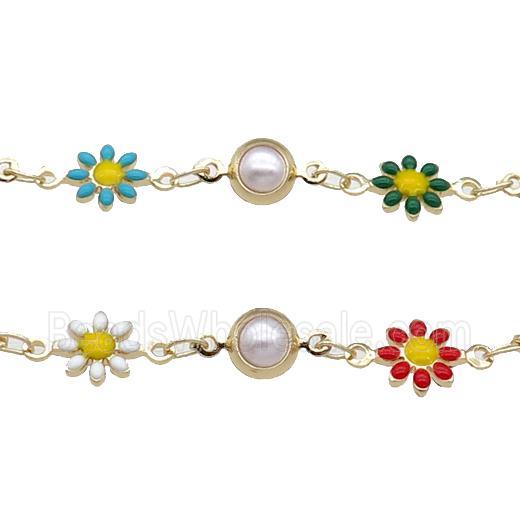 Copper Chain With Enamel Daisy Gold Plated