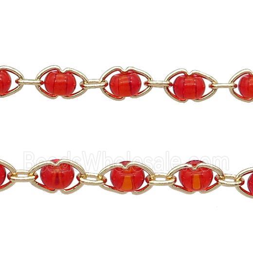 Copper Chain With Red Plastic Gold Plated