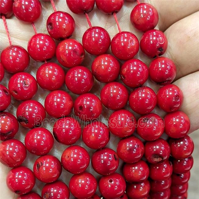 Natural Red Coral Beads Smooth Round Dye C-Grade