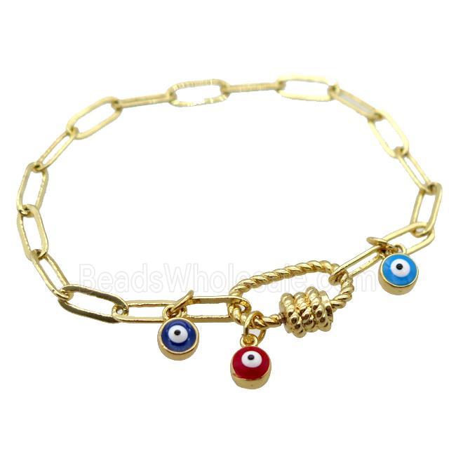 copper bracelet with carabiner lock, evil eye, gold plated