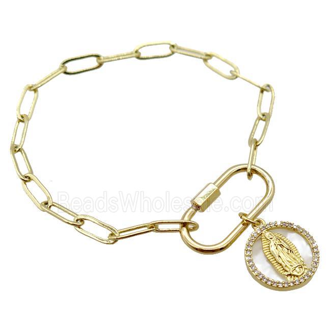 copper bracelet with carabiner lock, gold plated