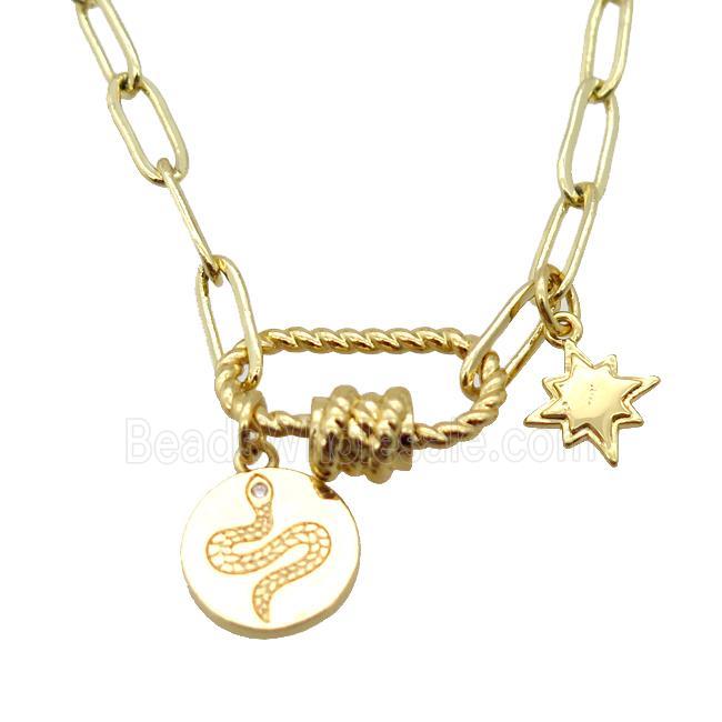 copper necklace, gold plated