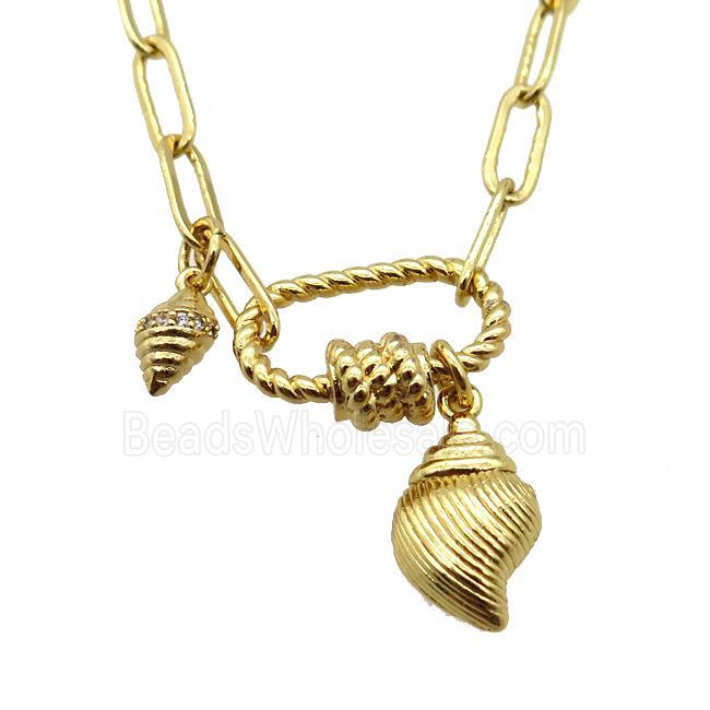 copper necklace with carabiner lock, gold plated