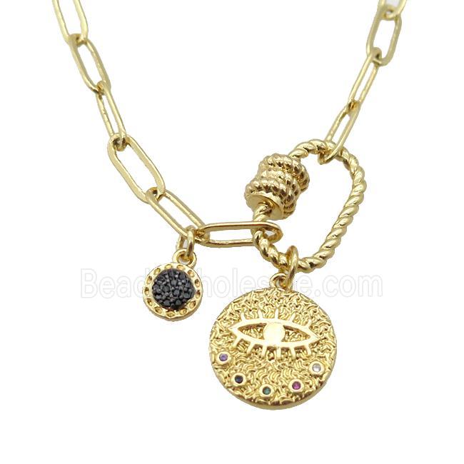 copper necklace with carabiner lock, mysticeye, gold plated