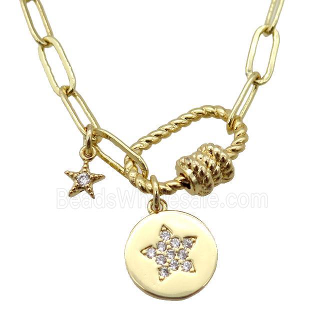 copper necklace with carabiner lock, gold plated