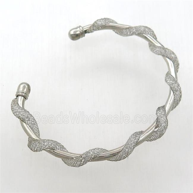 copper bangle with zircon, platinum plated