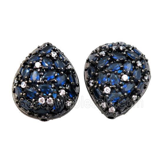 copper teardrop pave blue zircon, black plated