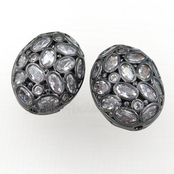 copper oval hollow beads pave zircon, black plated