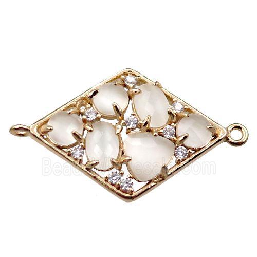 copper polygon connector paved zircon with white crystal glass, hollow, gold plated