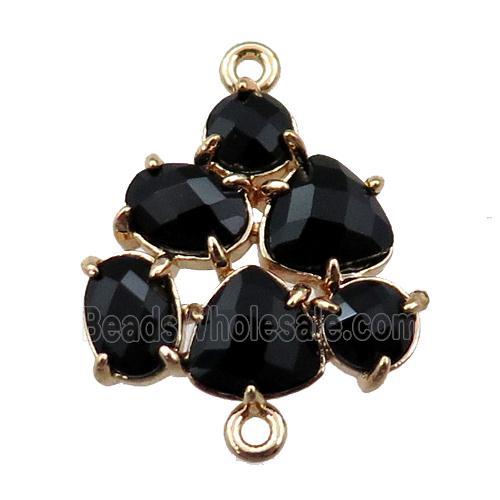 copper triangle connector with black crystal glass, hollow, gold plated