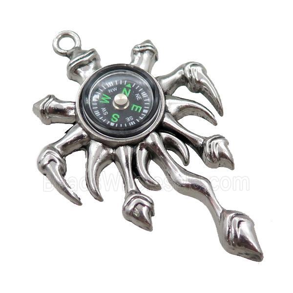 zinc charm pendant with compass
