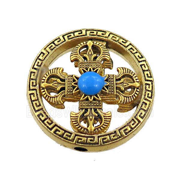 tibetan dorjee charm button zinc beads, antique gold